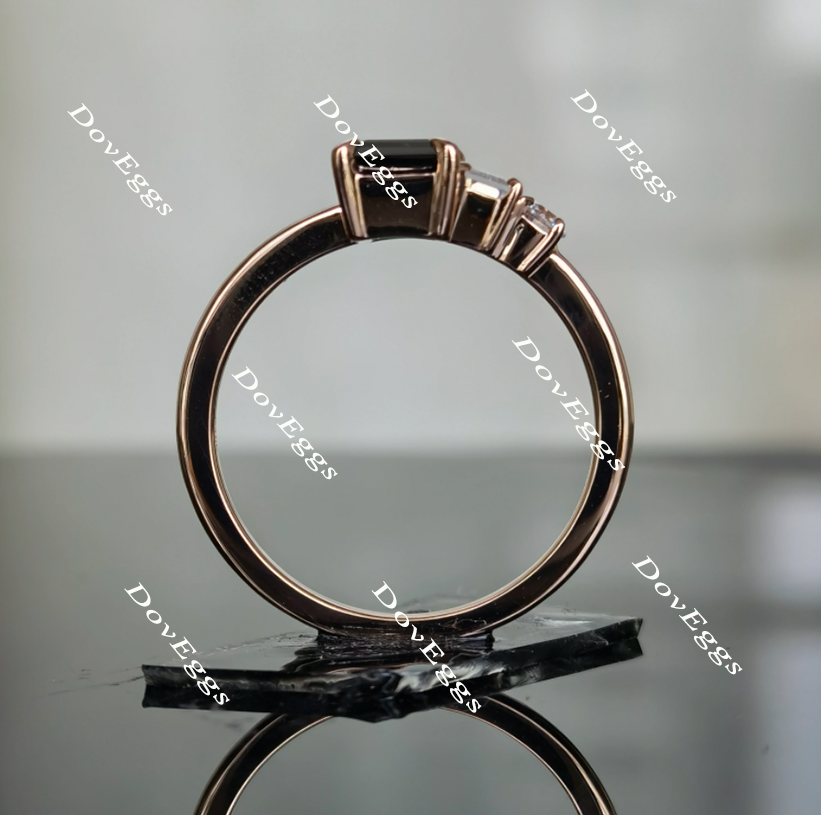 Doveggs black emerald three stones moissanite engagement ring