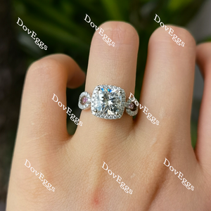 Doveggs cushion split shank halo pave moissanite and birthstone engagement ring