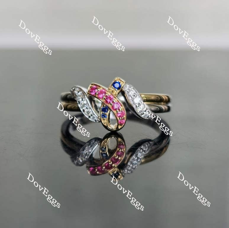 Zina’s Warrior round moissanite and blue sapphire/ruby colored gem wedding band-2.2mm band width