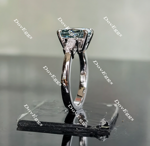 Doveggs radiant smokey spark grey three-stone moissanite engagement ring