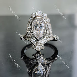 Doveggs pear art deco bezel moissanite engagement ring