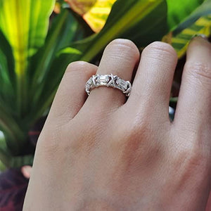 Doveggs 3*5mm emerald moissanite wedding band in sterling silver with 5.6mm Width