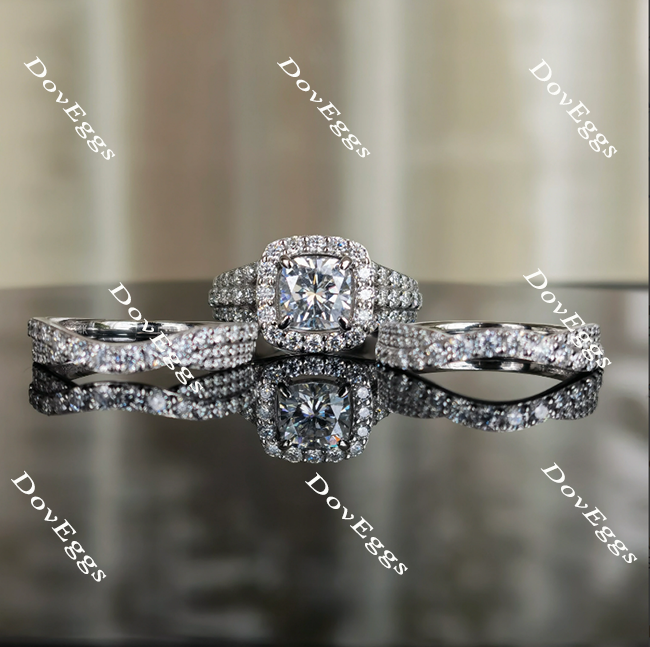 doveggs cushion halo moissanite bridal set (3 rings)