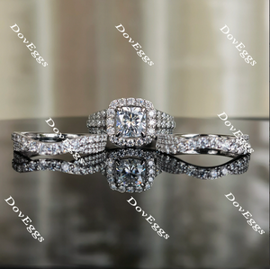 doveggs cushion halo moissanite bridal set (3 rings)