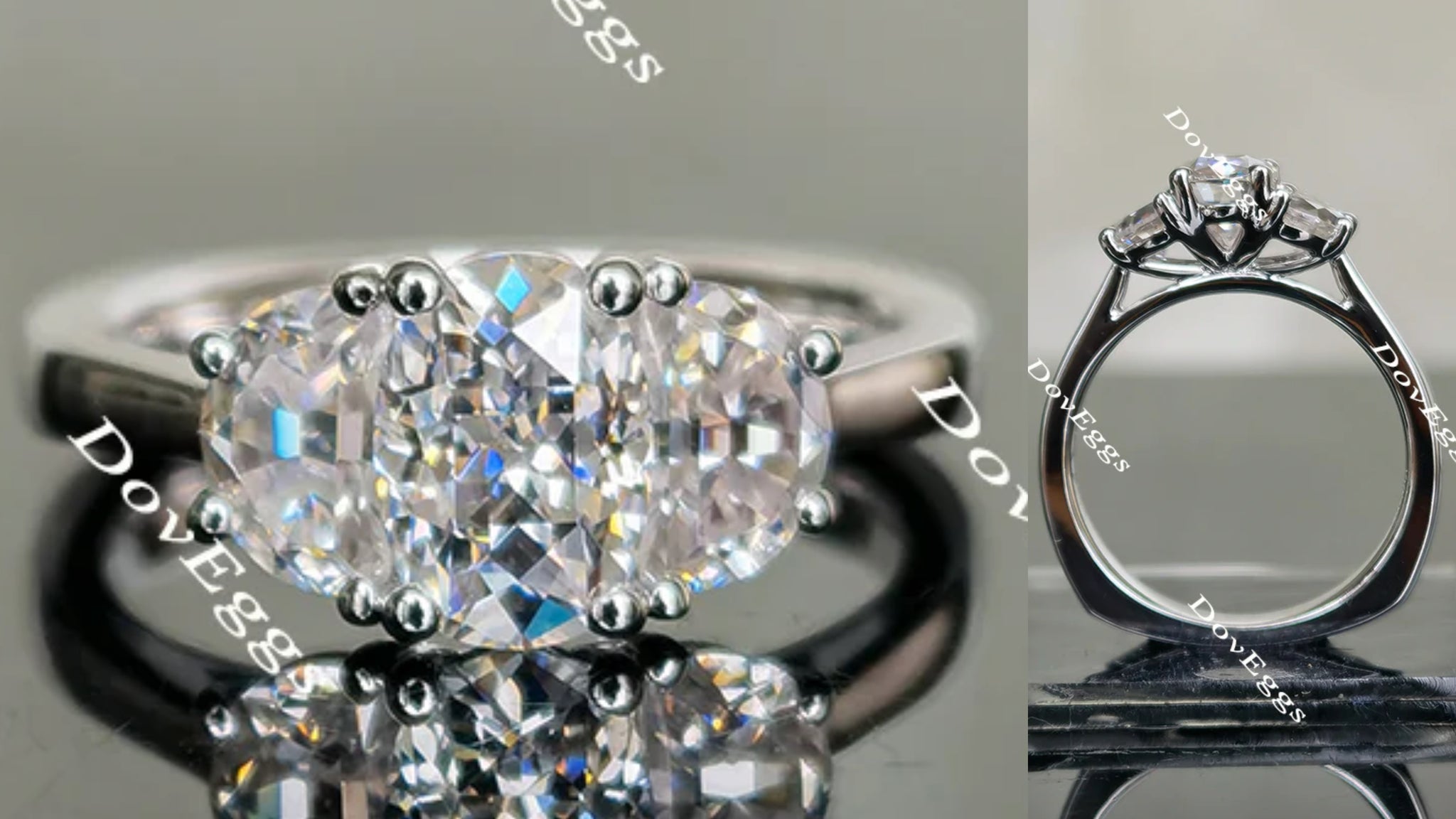 three-stone moissanite engagement ring