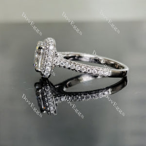 Doveggs cushion cathedral pave halo moissanite engagement ring