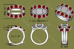 Doveggs asscher pave moissanite/lab grown diamond & colored gem enhancer/wedding band-6.6mm band width