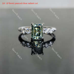 Doveggs peacock blue round side stones moissanite engagement ring