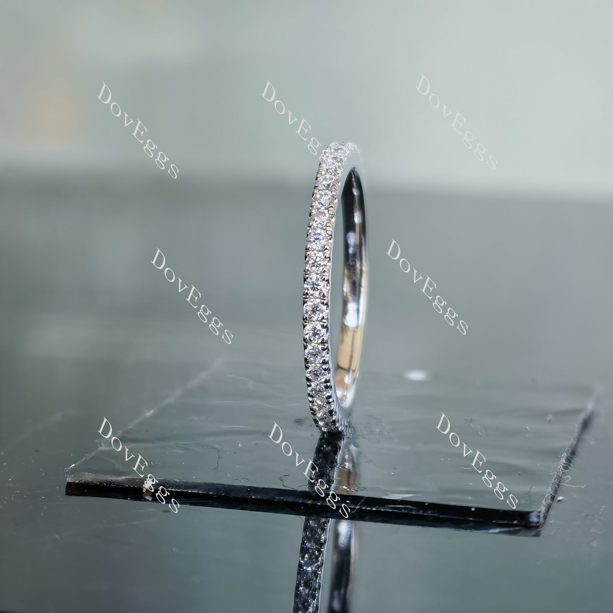 Doveggs round full eternity pave moissanite/lab grown diamond wedding band-1.6mm band width