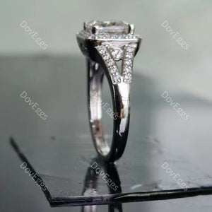 DovEggs princess halo pave moissanite bridal set(1 engagement ring+2 bands)