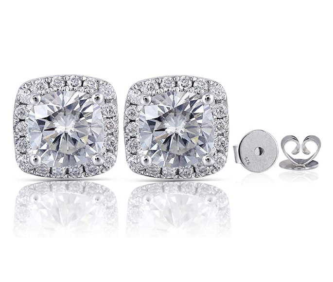 doveggs 2 carat g-h-i color cushion sterling silver stud moissanite earrings