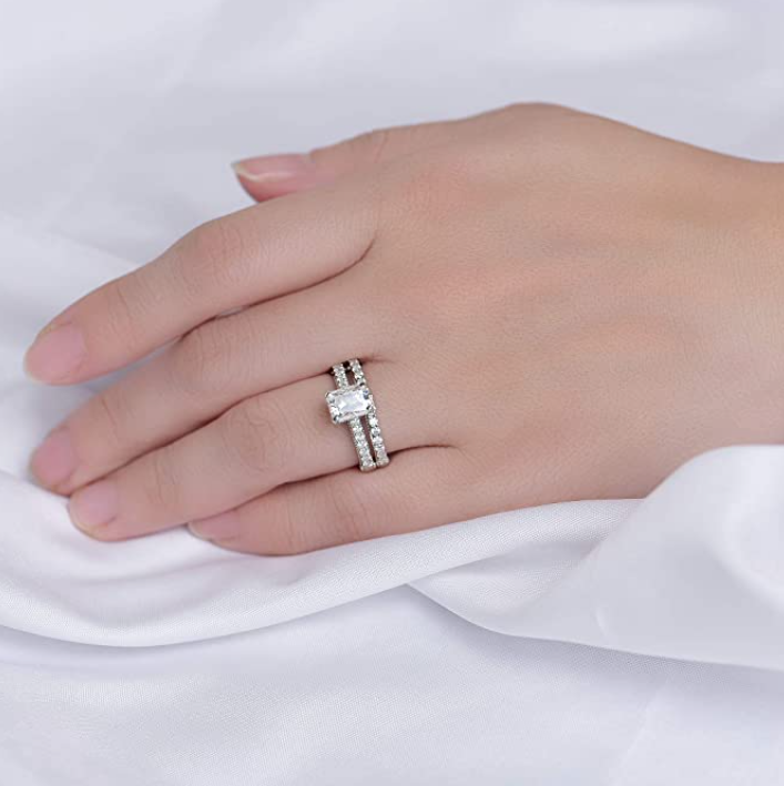 DovEggs  2 carat radiant vintage soldered together sterling silver moissanite ring