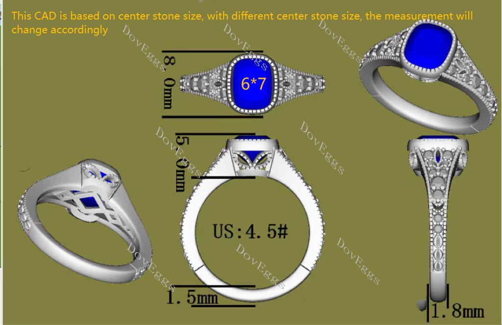 DovEggs elongated cushion vintage colored gem engagement ring