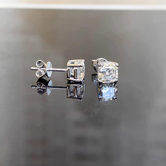 Doveggs sterling silver 2cttw GHI color asscher moissanite stud earrings