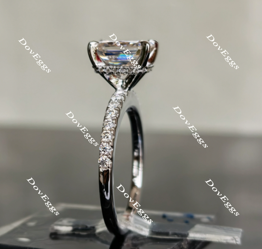 Doveggs radiant half eternity pave moissanite engagement ring