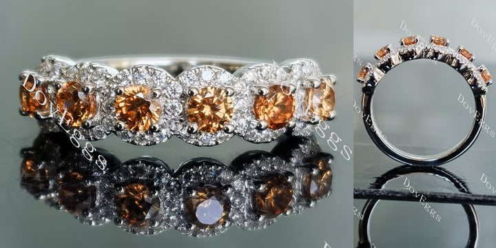 Doveggs round halo eternity pave moissanite/lab grown diamond & colored gem wedding band-5.5mm band width