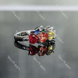 Doveggs ruby/orange-yellow sapphire/GHI-peacock blue moissanite/emerald/blue sapphire band-2.5mm band width