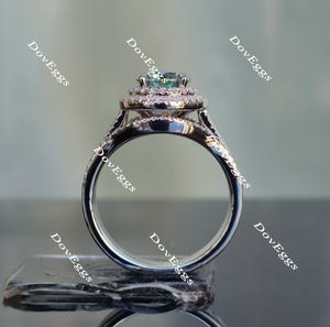 Doveggs round double halo Peacock blue moissanite engagement ring