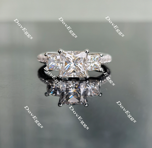 three-stone moissanite engagement ring