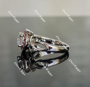 Doveggs ribbon halo moissanite and birthstone engagement ring