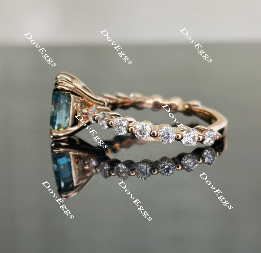 Doveggs Peacock blue cushion moissanite engagement ring for women