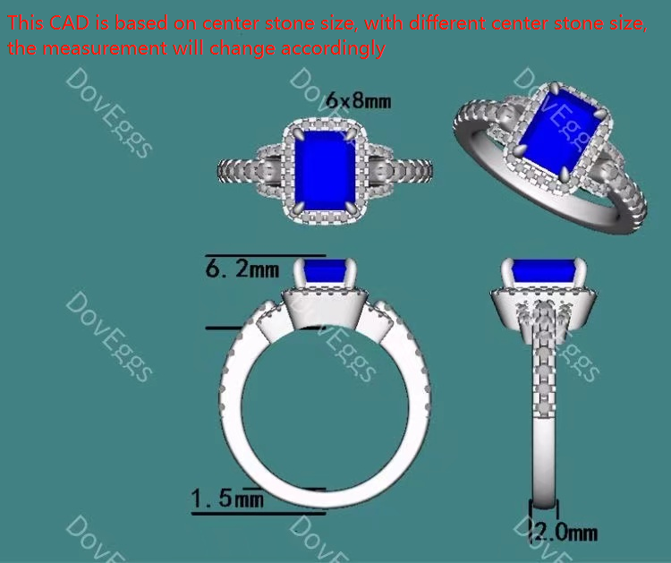 Doveggs Peacock blue half eternity pave halo emerald moissanite engagement ring