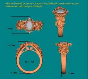 The Misty angel art deco oval emgagement ring