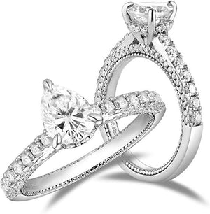 Doveggs pear vintage pave moissanite engagement ring in sterling silver
