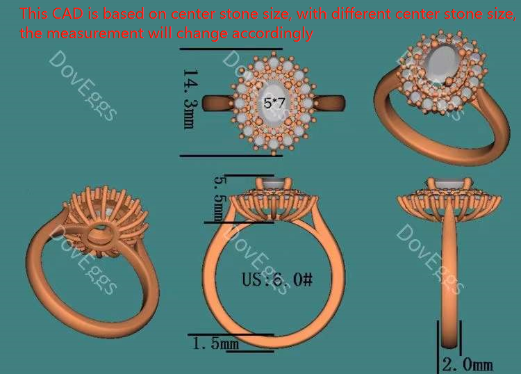 The Persephone flower shape halo Oval moissanite engagement ring