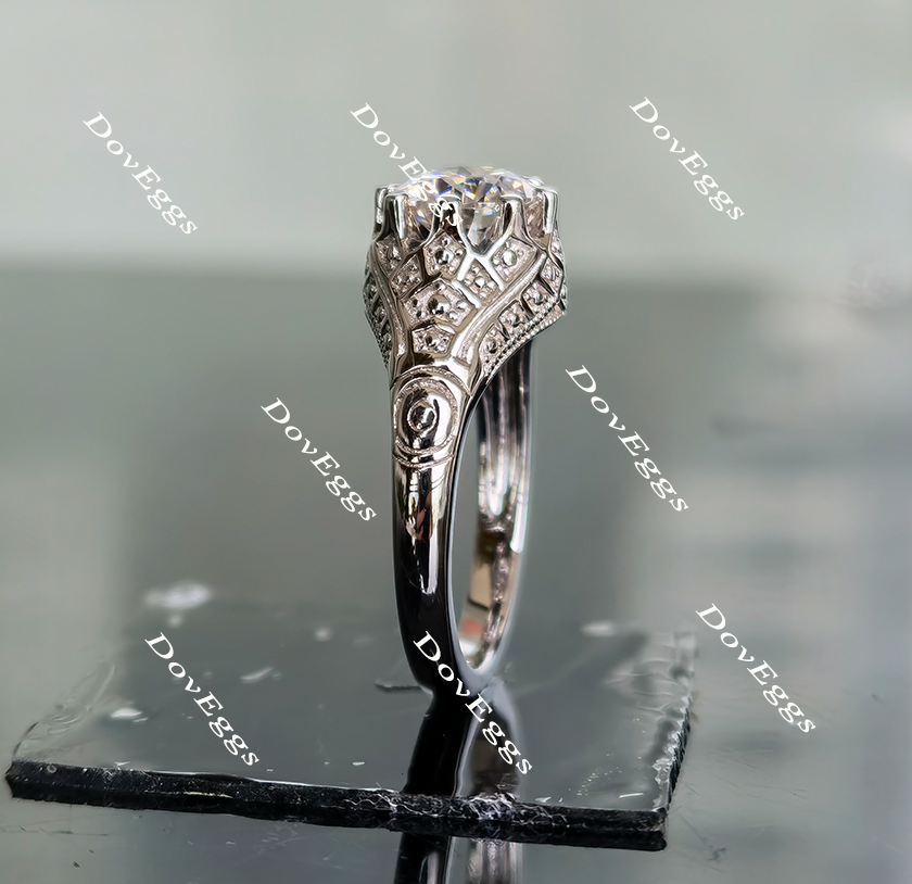 Doveggs round vintage moissanite engagement ring for women