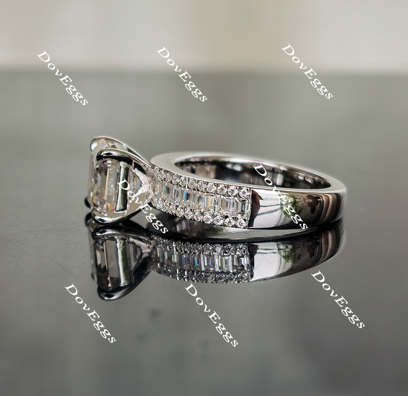 Doveggs asscher half eternity channel set and pave moissanite engagement ring