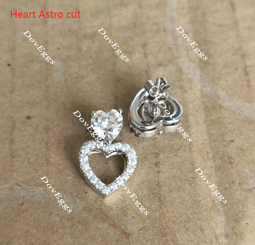 Doveggs heart halo screw back moissanite earrings for women