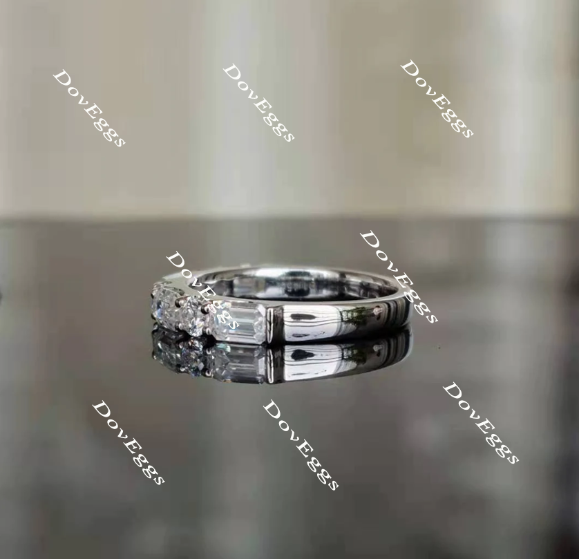 Doveggs Emerald art deco moissanite/Lab grown diamond wedding band/moissanite ring-2.4mm band width