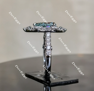DovEggs Peacock blue vintage halo pear moissanite engagement ring