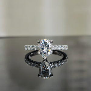 DovEggs 2 carat pear bridal set sterling silver moissanite ring