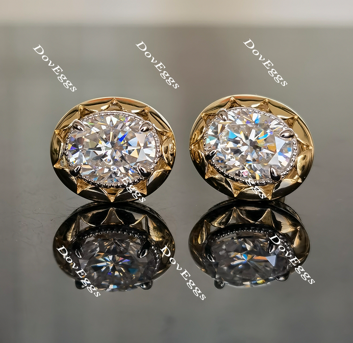 Doveggs flower shape oval moissanite stud earrings for women - DovEggs-Seattle