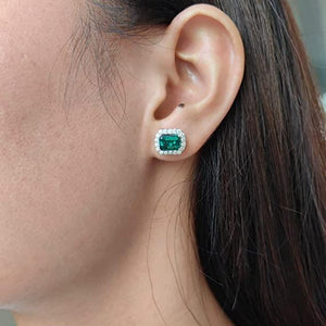 Doveggs sterling silver 2cttw emerald shape zambia emerald earrings push back stud earrings