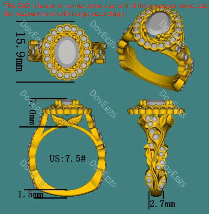 The Fiona flower shape Oval moissanite engagement ring