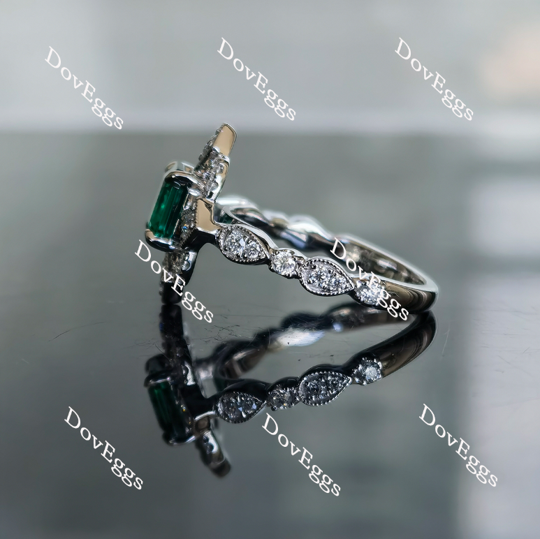 The aviator's flower Asscher shape zambia emerald colored gem ring