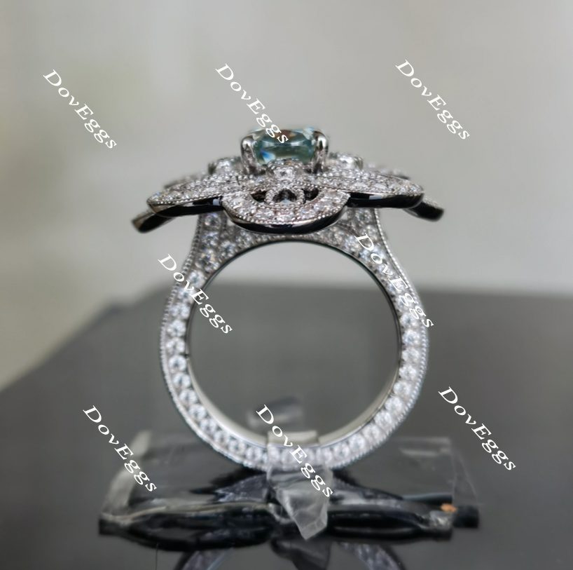 Doveggs elongated oval Peacock blue moissanite engagement ring for women