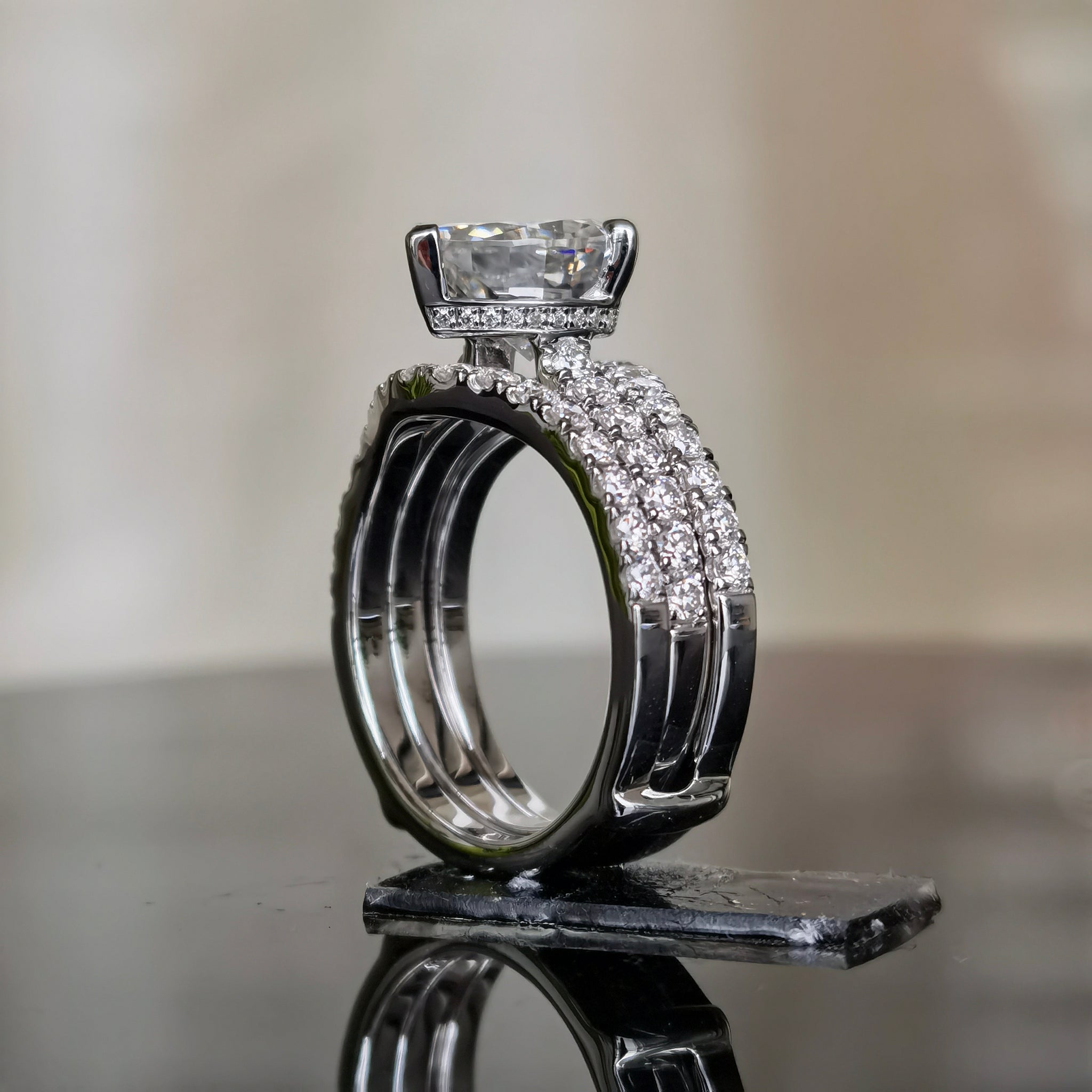 DovEggs 3 carat pear bridal set sterling silver moissanite ring