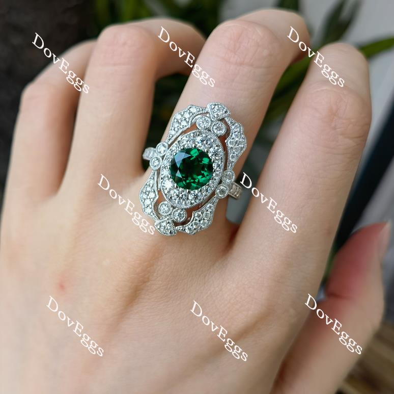 Doveggs round halo pave zambia emerald colored gem engagement ring