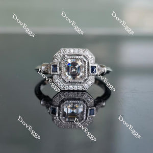 Doveggs asscher halo moissanaite & colored gem engagement ring