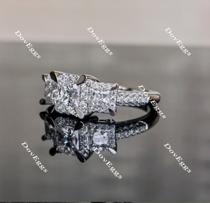 Doveggs princess three stones halo moissanite engagement ring