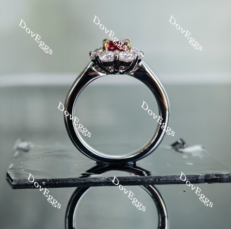 Doveggs oval shape halo vivid pigeon blood ruby colored gem ring