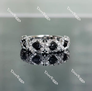 Doveggs oval round black sapphire center stone & round moissanite accents wedding band-3.2mm band width