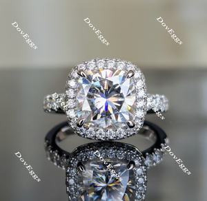 Doveggs cathedral set cushion halo moissanite engagement ring