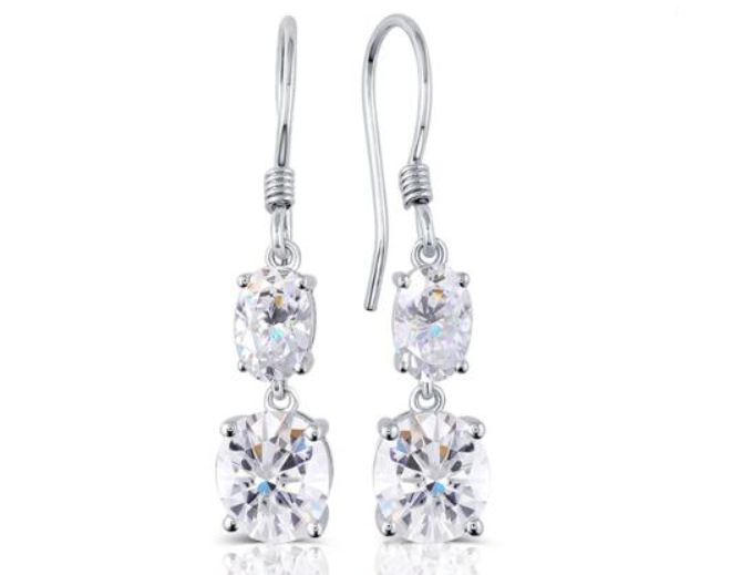Doveggs 3 carat oval cut dangle moissanite earrings for women - DovEggs-Seattle