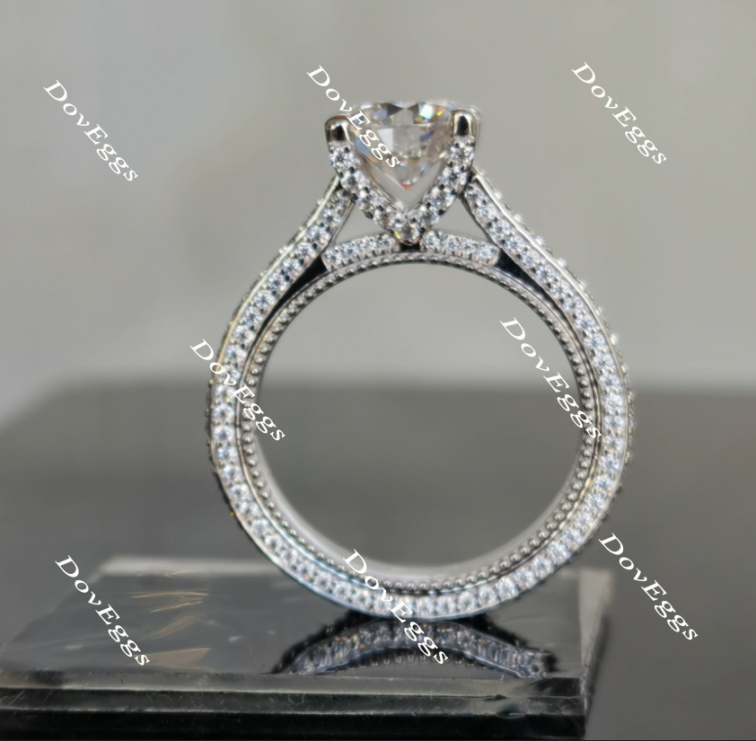 Doveggs round full eternity paved moissanite engagement ring