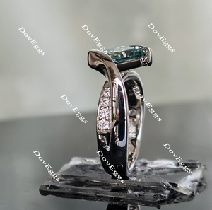 Doveggs radiant Peacock blue moissanite engagement ring curved moissanite band